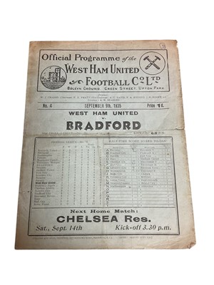 Lot 51 - West Ham v Bradford September 9th 1935 Football League Division II