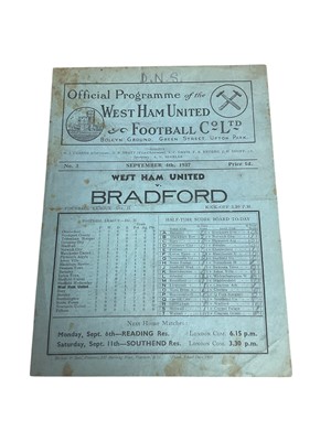 Lot 53 - West Ham v Bradford September 4th 1937 Football League Division II