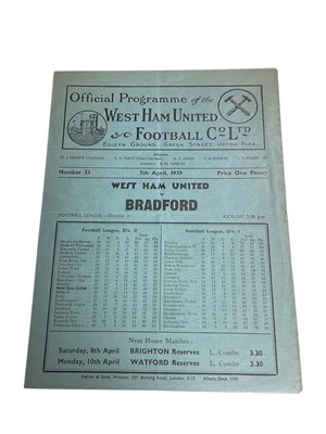 Lot 54 - West Ham v Bradford 7th April 1939 Football League Division II