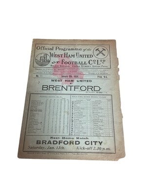 Lot 59 - West Ham v Brentford January 6th 1934, Football League Division II