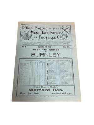 Lot 64 - West Ham v Burnley September 9th 1933 Football League Division II