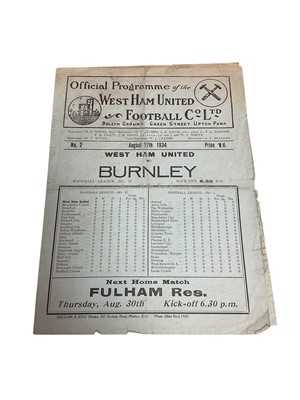 Lot 65 - West Ham v Burnley August 27th 1934 Football League Division II
