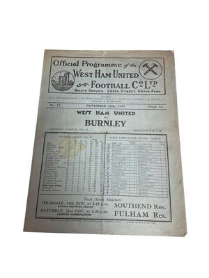 Lot 67 - West Ham v Burnley November 14th 1936 Football League Division II