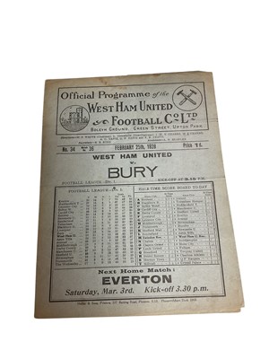 Lot 70 - West Ham v Bury February 25th 1928 Football League Division I