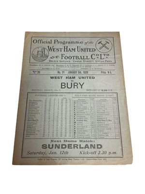 Lot 71 - West Ham v Bury January 5th 1929 Football League Division I