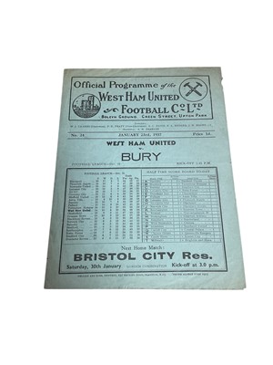 Lot 73 - West Ham v Bury January 23rd 1937 Football League Division II