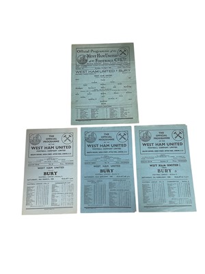 Lot 76 - West Ham v Bury 7th April 1947, 7th February 1948, 22nd January 1949, 18th March 1950, all Football League Division II (4)