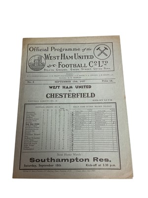 Lot 81 - West Ham v Chesterfield September 13th 1937 Football League Division II