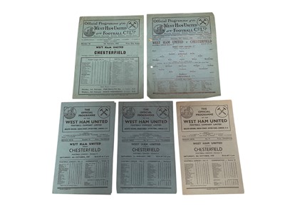 Lot 82 - West Ham v Chesterfield 4th February 1939, 18th January 1947, 4th October 1947, 1st January 1949, 8th October 1949, all Football League Division II (5)