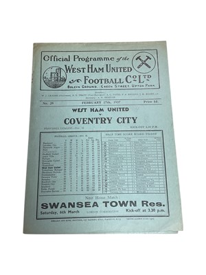 Lot 86 - West Ham v Coventry City February 27th 1937 Football League Division II