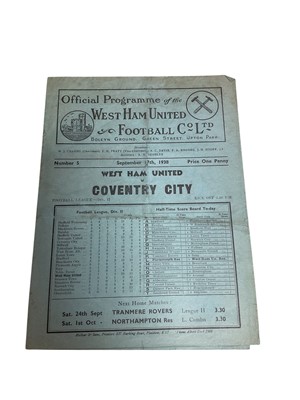Lot 88 - West Ham v Coventry City September 17th 1938 Football League Division II