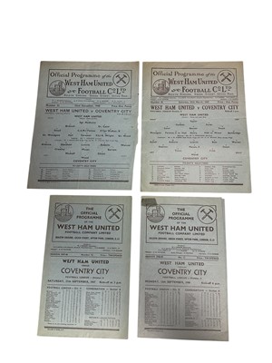 Lot 89 - West Ham v Coventry City 22nd December 1945 Football League South, 29th March 1947, 27th September 1947, 13th September 1948, all Football League Division 2 (4)