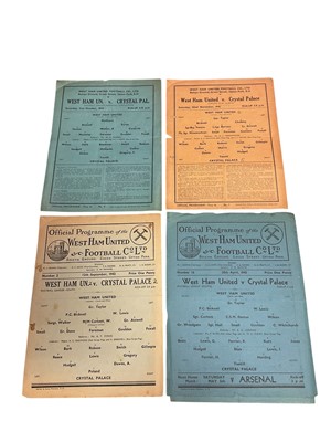 Lot 90 - West Ham v Crystal Palace 21st October 1939 Football League Regional Competition, 22nd November 1941 London War League, 12th September 1942. 22nd January 1944, 28th April 1945, all Football Leag...
