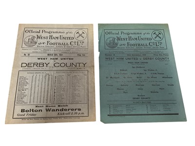 Lot 92 - West Ham v Derby County March 28th 1931 Football League Division I, 24th November 1945 Football League South (2)