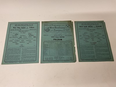 Lot 96 - West Ham v Fulham December 24th 1938, 9th March 1940 Football League Regional Competition, 26th April 1941 South Regional League (3)