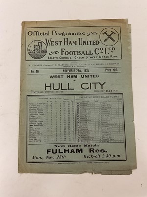 Lot 101 - West Ham v Hull City November 23rd 1935 Football League Division II