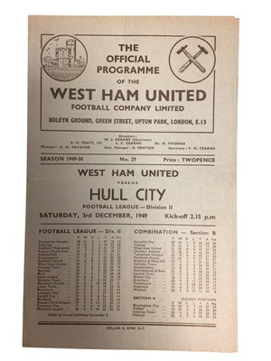 Lot 103 - West Ham v Hull City 22nd February 1941, Football League War Cup Competition, 3rd December 1949 Football League Division II (2)