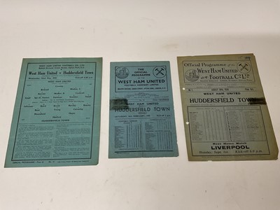Lot 104 - West Ham v Huddersfield Town August 30th 1930 Football League Division 1, 22nd May 1940 Football League Cup Third Round (re-play), 26th February 1949 Friendly