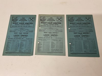 Lot 106 - West Ham v Leeds 24th April 1948, 25th December 1948, 22nd August 1949, all Football league Division II (3)