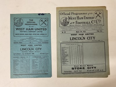 Lot 109 - West Ham v Lincoln City March 27th 1933, 21st August 1948, both Football League Division II (2)
