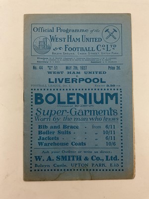 Lot 110 - West Ham v Liverpool May 7th 1927 Football League Division I