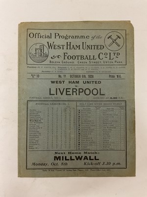 Lot 111 - West Ham v Liverpool October 6th 1928 Football League Division I