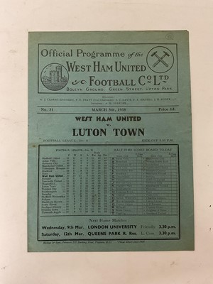 Lot 112 - West Ham v Luton Town March 5th 1938 Football League Division II