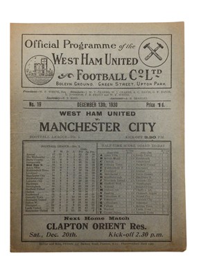 Lot 115 - West Ham v Manchester City December 13th 1930 Football League Division I