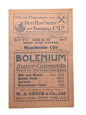 Lot 118 - West Ham v Manchester City October 31st 1925 Football League Division I