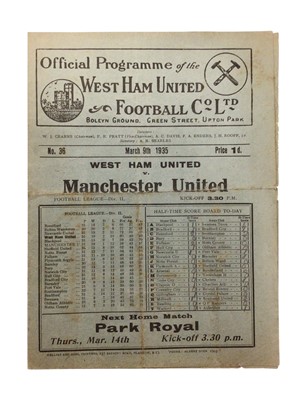 Lot 121 - West Ham v Manchester United March 9th 1935 Football League Division II