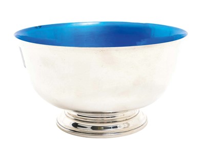 Lot 157 - American silver rose bowl with blue enamel interior.