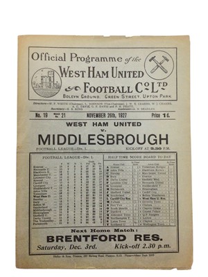 Lot 124 - West Ham v Middlesborough November 26th 1927 Football League Division I