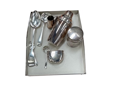 Lot 578 - Silver plated cocktail shaker and group of other silver plated items.