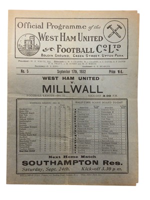 Lot 125 - West Ham v Millwall September 17th 1932 Football League Division II