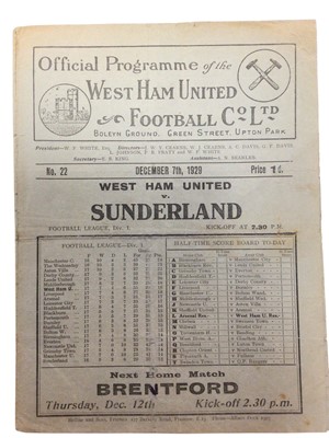 Lot 168 - West Ham v Sunderland December 7th 1929 Football League Division I