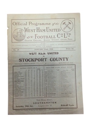 Lot 169 - West Ham v Stockport County January 22nd 1938 Football League Division II