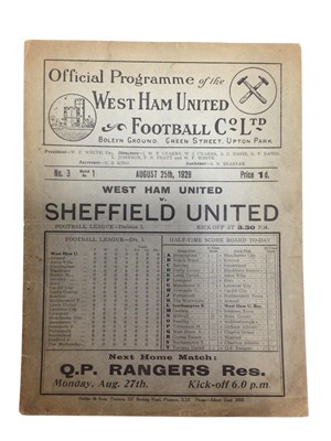 Lot 170 - West Ham v Sheffield United August 25th 1928 Football League Division I