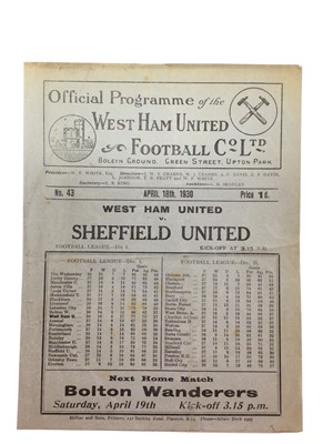 Lot 171 - West Ham v Sheffield United April 18th 1930 Football League Division I