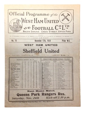Lot 172 - West Ham v Sheffield United November 17th 1934 Football League Division II