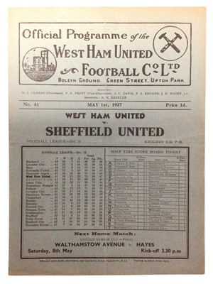 Lot 174 - West Ham v Sheffield United May 1st 1937 Football League Division II