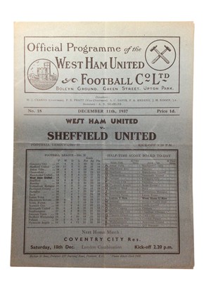 Lot 175 - West Ham v Sheffield United December 11th 1937 Football League Division II
