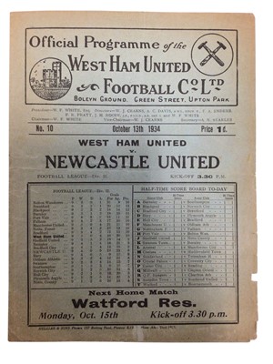 Lot 128 - West Ham v Newcastle October 13th 1934 Football League Division II