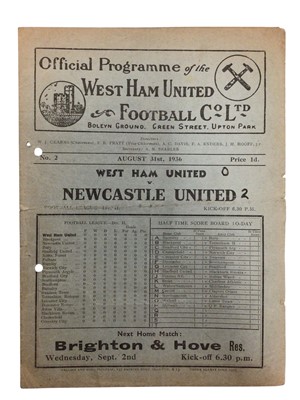 Lot 130 - West Ham v Newcastle August 31st 1936 Football League Division II