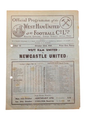 Lot 132 - West Ham v Newcastle October 22nd 1938 Football League Division II