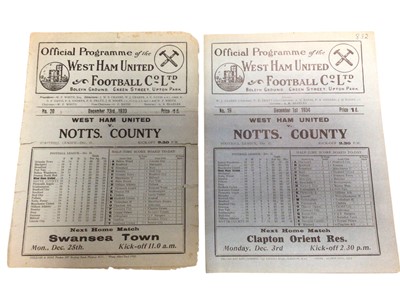 Lot 134 - West Ham v Notts County December 23rd 1933, December 1st 1934, both Football League Division II (2)