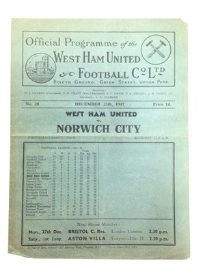 Lot 139 - West Ham v Norwich City December 25th 1937 Football League Division II