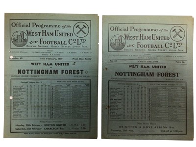 Lot 137 - West Ham v Nottingham Forest March 19th 1938, 18th February 1939, both League Division II (2)