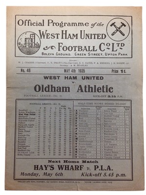 Lot 142 - West Ham v Oldham Athletic May 4th 1935 Football League Division II