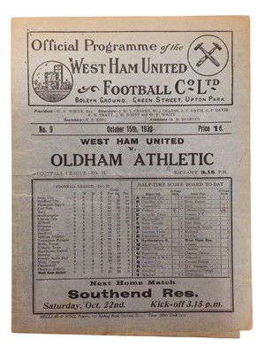 Lot 143 - West Ham v Oldham Athletic October 15th 1932 Football League Division II