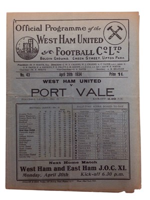 Lot 144 - West Ham v Port Vale April 28th 1934 Football League Division II
